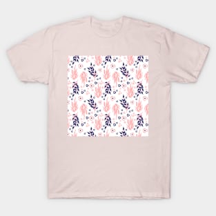 Floral Pink Navy Pattern T-Shirt